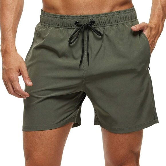 Men's Swim Trunks Quick Dry Beach Shorts with Zipper Pockets and Mesh Lining